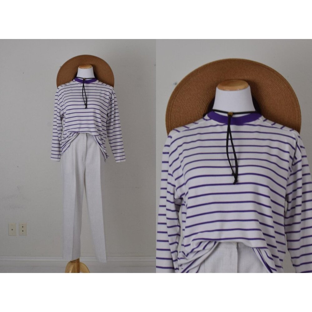 Vintage 90s Striped Cotton/Poly Long Sleeves Shirt | size m